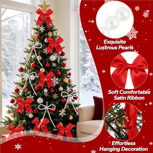 18 Pcs Pearl Bow Ornaments for Christmas Tree Toppers Decorations