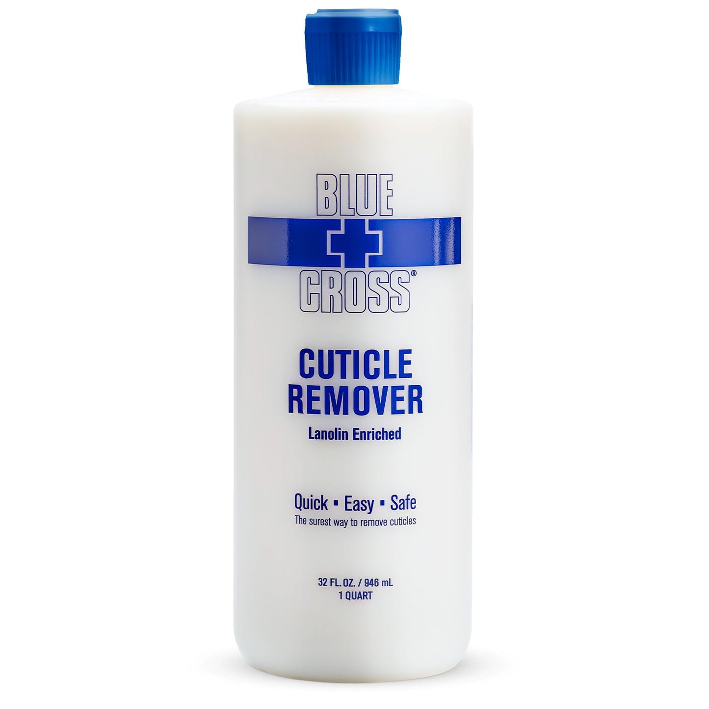 Blue Cross Cuticle Remover Liquid, Cuticle Softener for Nails, Professional Nail Care with Lanolin for Brittle Hang Nails, Hydrating, Moisturizing, Dry Cuticles, Made in USA, 32oz