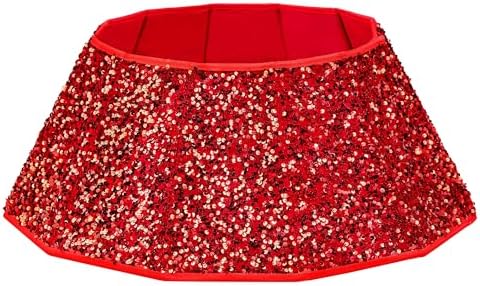 Blissun Christmas Tree Collar, Sequin Christmas Tree Skirt, Foldable Tree Ring, Xmas Tree Stand Base Cover for Christmas Tree Decoration, Round Red