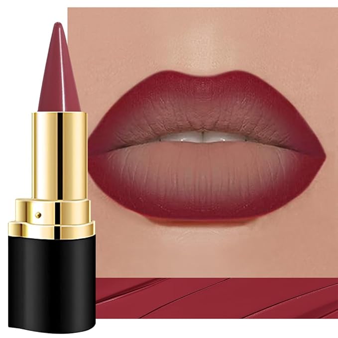 evpct Dark Red Gradient Matte Lipstick Lip Liner Crayon Combo Pencil Set for Women Long Lasting Waterproof, Oxblood Red Matte Cream Lip Liner and Lipstick Combo Makeup, Flawless Gradual Ombre Effect