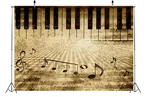 BELECO 8x6ft Fabric Retro Music Piano Backdrop Grunge Piano Keyboard Music Symbol Music Notation Old Music Sheet Photography Background Music Theme Party Decorations Photo Booth Studio Props
