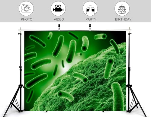 4x4ft Green Bacteria Cells Backdrop Microbial Science Photography Background for Biology Lab Health Seminar Decorations Tapestry Banner Photo Booth Props - size: 4x4ft