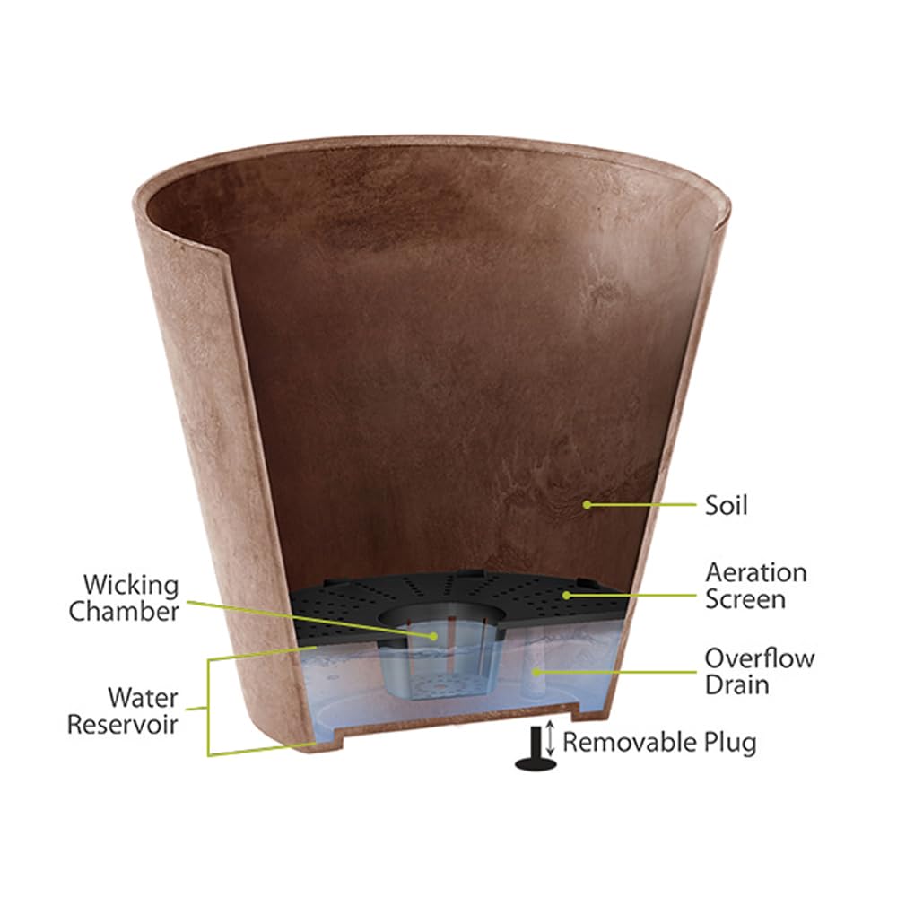 Root & Vessel Self Watering Hanging Planter for Indoor or Outdoor Plants, Unique Marbled Hanging Basket Made of Eco-Friendly Blend of Stone & Plastic, Rust, 12"