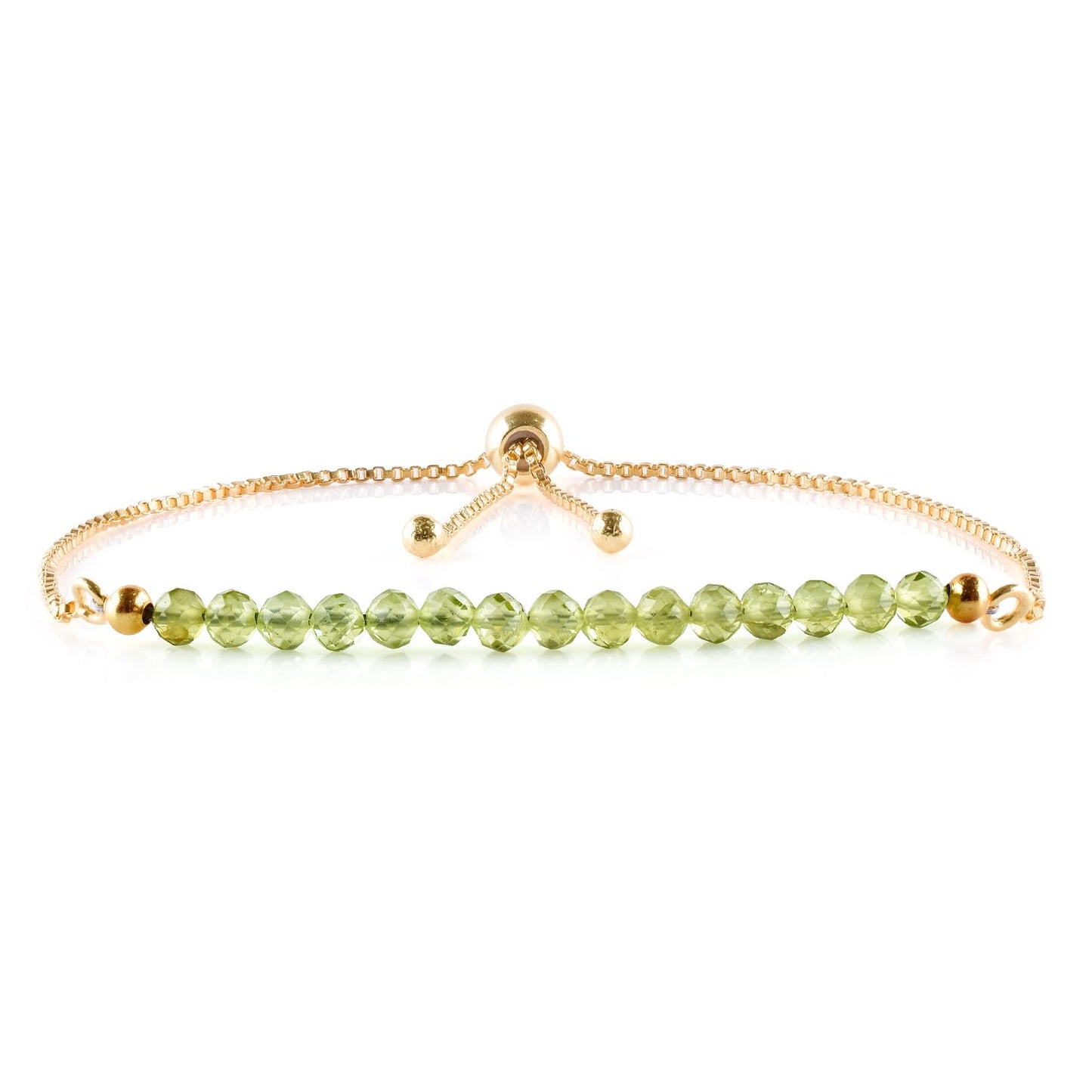 InfinityGemsArt Peridot Bracelets For Women August Birthstone Jewelry Micro Green Beads Beaded Stone Bolo Slider Crystals Gemstones Bracelet, 14K Gold Plated Adjustable Chain