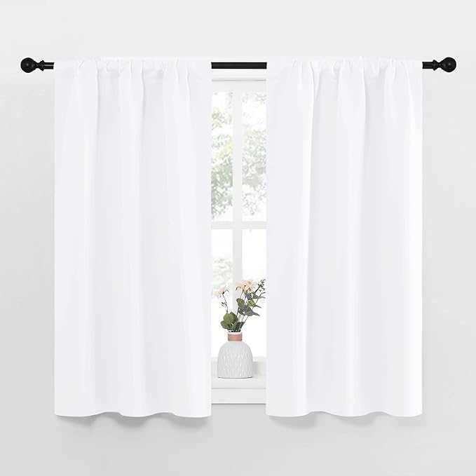 NICETOWN RV Curtains for Camper Windows, White Kitchen Window Drapes, Home Decoration Light Filtering for Small Window (34 Inches Wide by 40 Inches Long, 1 Pair)