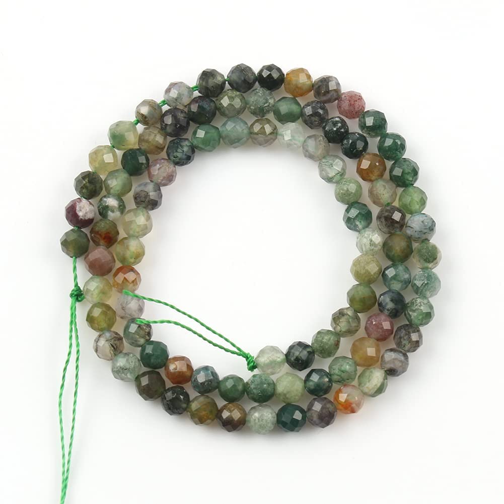 Song Xi 120pcs 3mm Natural Indian Agate Gemstone Beads Faceted Round Loose Stone Beads for Jewelry Making