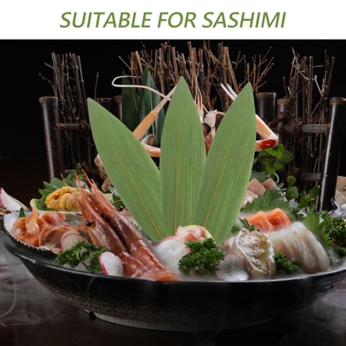 IMIKEYA 100Pcs Bamboo Leaves for Food - Sushi Bamboo Leaf Sashimi Presentation Japanese Food Plating Decoration for Restaurants Home Holiday Party
