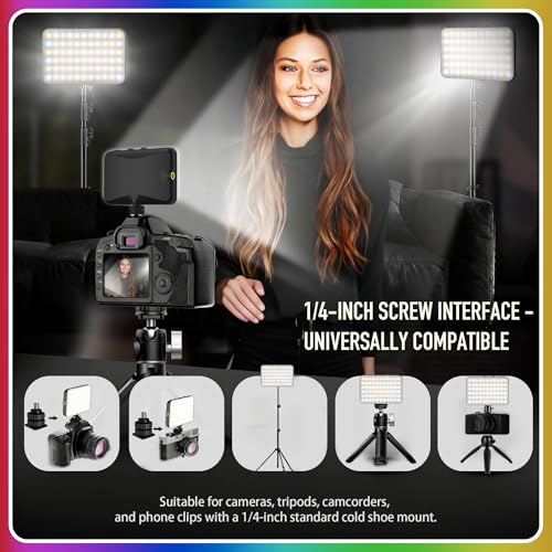 91 LED Portable Charger Selfie Light Video Conference Lighting with Clip & Camera Tripod Adapter Rechargeable 2000mAh CRI 96+, 4 Light Modes for Phone iPhone Webcam Laptop Makeup