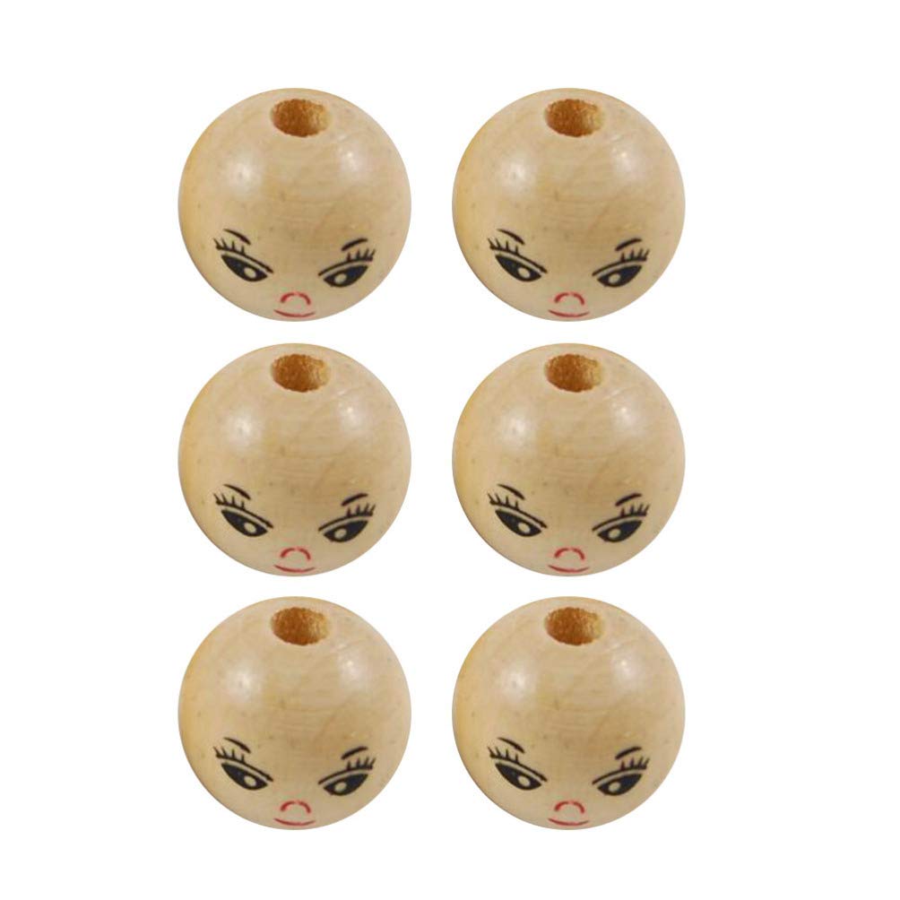 Healifty 100Pcs 14Mm Wooden Face Beads Natural Smooth Round DIY Craft Accessories for Jewelry Making and Creative Kids Projects