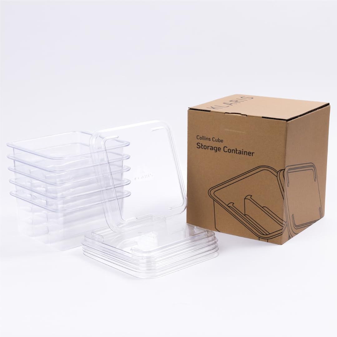 Klaris Collins Cube Storage Container (5 pk) - Craft Ice Storage Containers with Lids | Easily Stack and Store in Freezer | Compact and Robust | Keeps Cubes Fresh and Clear