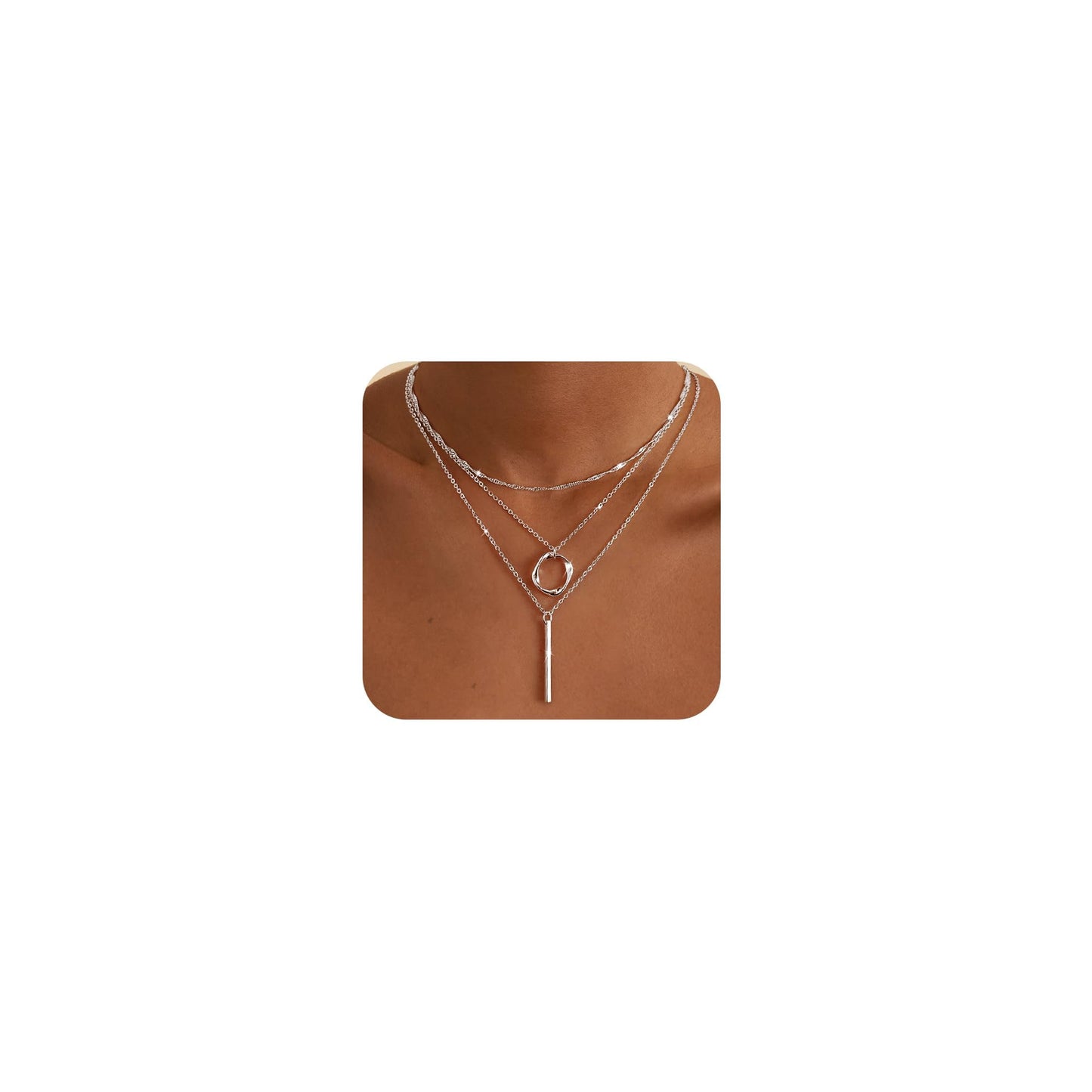 Feskive Layered Gold Necklaces for Women Dainty 14k Gold/Silver Plated Stackable Choker Necklaces for Women Trendy Cuba Cross Circle Pendant Necklaces Set Jewelry Gifts for Women