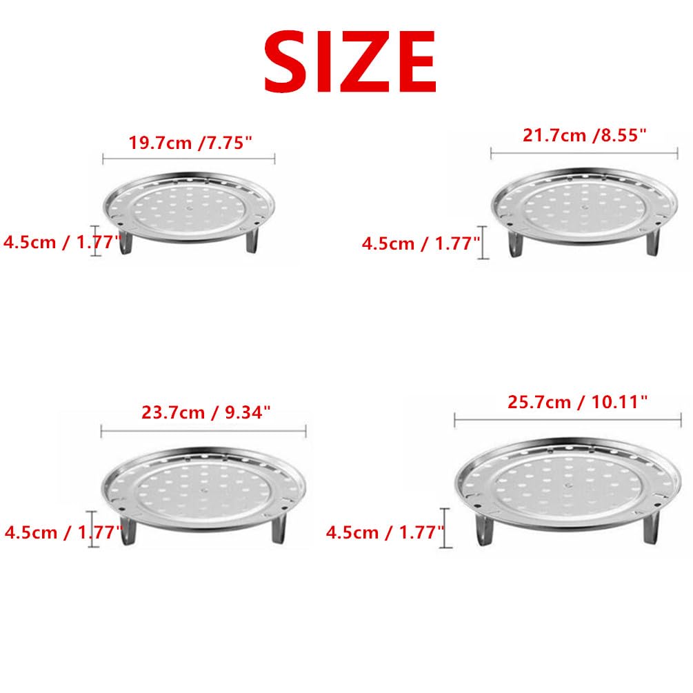 Round Stainless Steel Steamer Rack, Thicken 7.7" 8.5" 9.3" 10" Inch Diameter Canner Steaming Rack Stand Cooking Ware Food Vegetable Steam Tray for Pressure Cooker Pot (4 Pack)