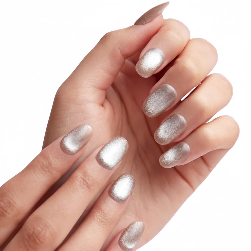 PaintLab Press On Nails - English Rose Cat Eye Short Oval Fake Nails, 30 Nails in 15 Sizes with Glue, Reusable Salon Quality Press On Nails