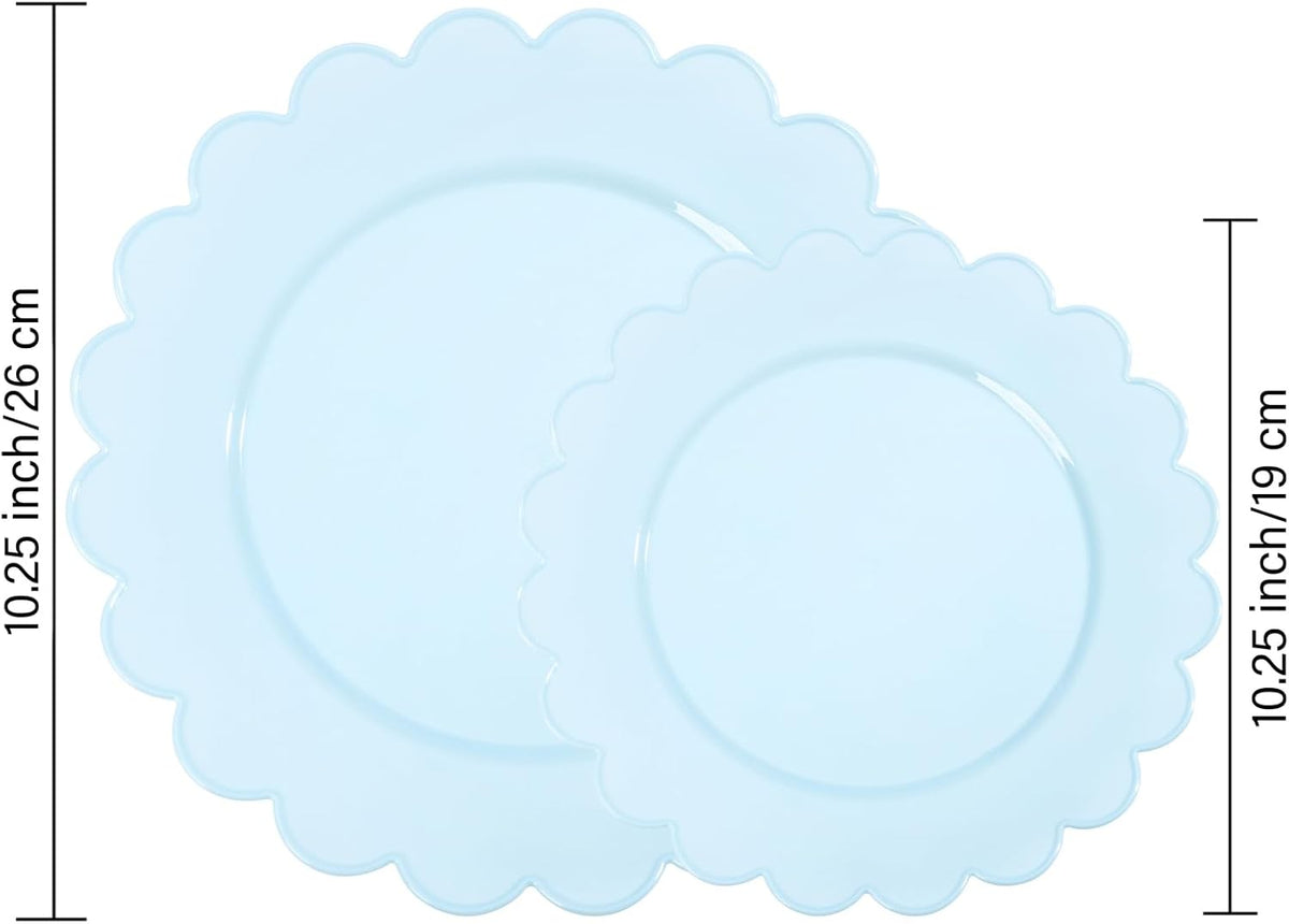 supernal 100pcs Blue Scalloped Plastic Plates-Blue Disposable Plates Heavy Duty-Disposable Plate Set for Party Wedding-Include 50 Plastic Dinner & Dessert Plate Perfect for Thanksgiving,Christmas