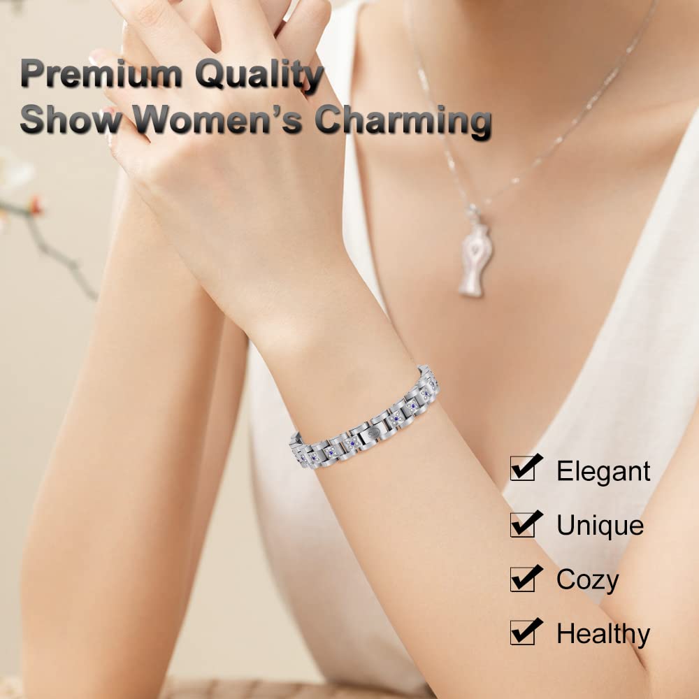 JEROOT Ultra Strength Magnetic Bracelet for Women | 3500-6000 Gauss Neodymium Magnets | Magnetic Therapy Jewelry with Adjustable Tool & Gift Packaging