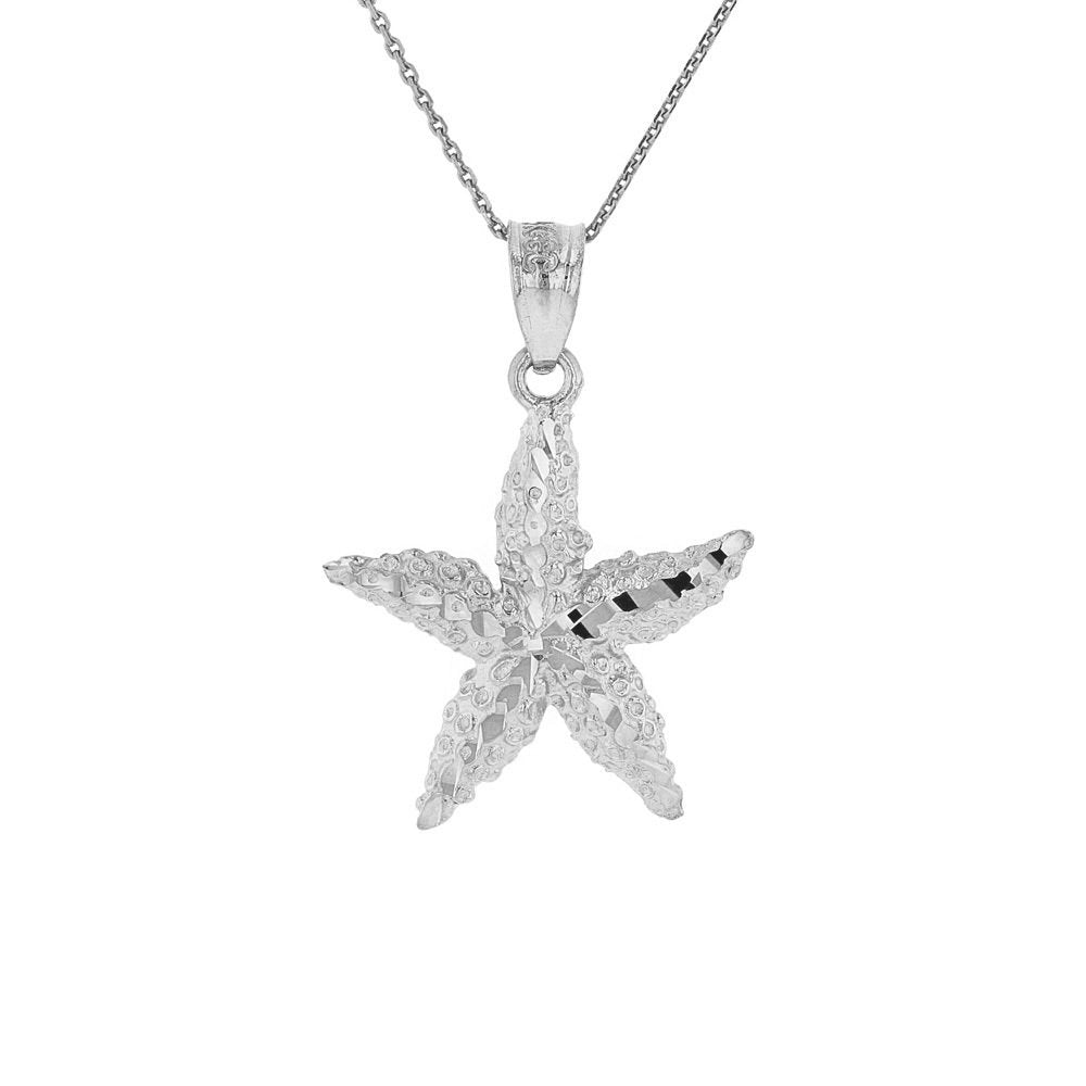 925 Sterling Silver Starfish Sea Star Pendant Necklace, 16"