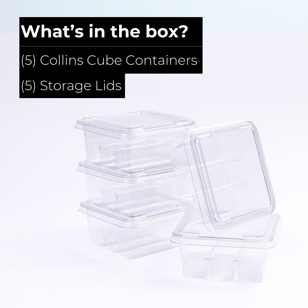 Klaris Collins Cube Storage Container (5 pk) - Craft Ice Storage Containers with Lids | Easily Stack and Store in Freezer | Compact and Robust | Keeps Cubes Fresh and Clear