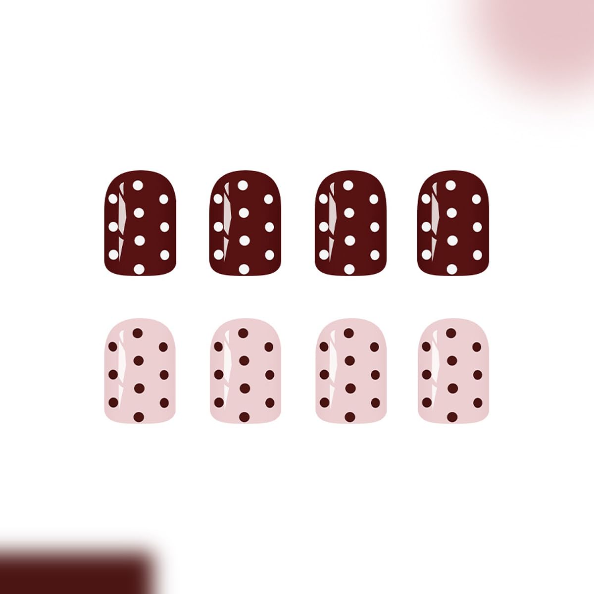 Polka Dot Press on Nails Short Square Fake Nails Valentines Nails Press ons with Dots Design,Full Cover Stick on Nails for Women Manicure,Reusable | Artificial | Nail Sticky Tab | Easy Apply | 24Pcs