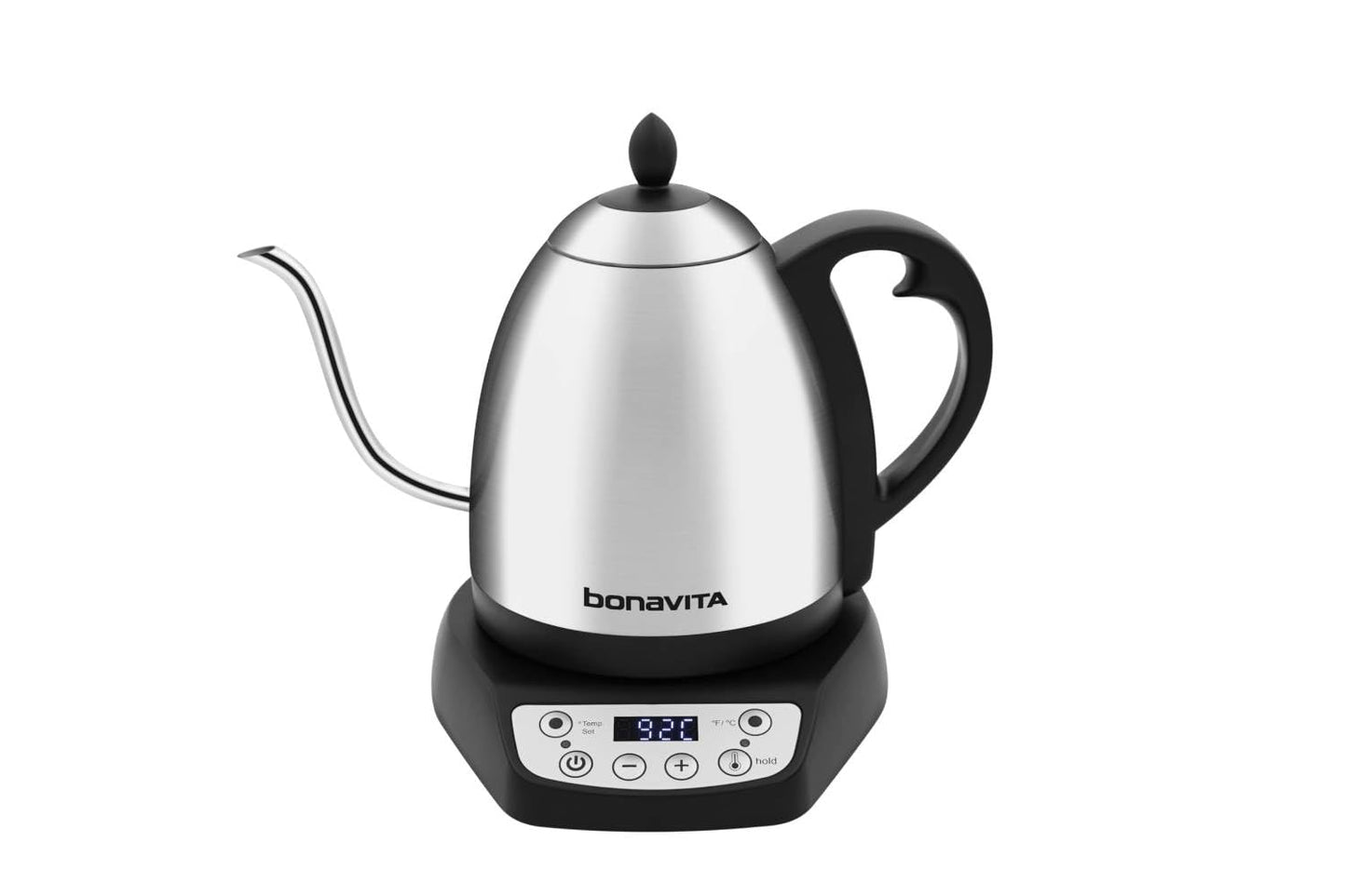 Bonavita 1L Digital Variable Temperature Gooseneck Electric Kettle for Coffee Brew and Tea Precise Pour Control, 6 Preset Temps, Café or Home Use, 1200 Watt, LED Panel, Stainless Steel