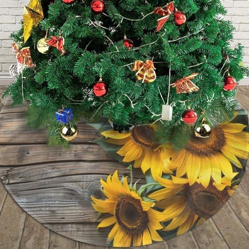Yellow Sunflower Christmas Trees Skirts 30", Retro Xmas Tree Cloth Mats for Home Decoration