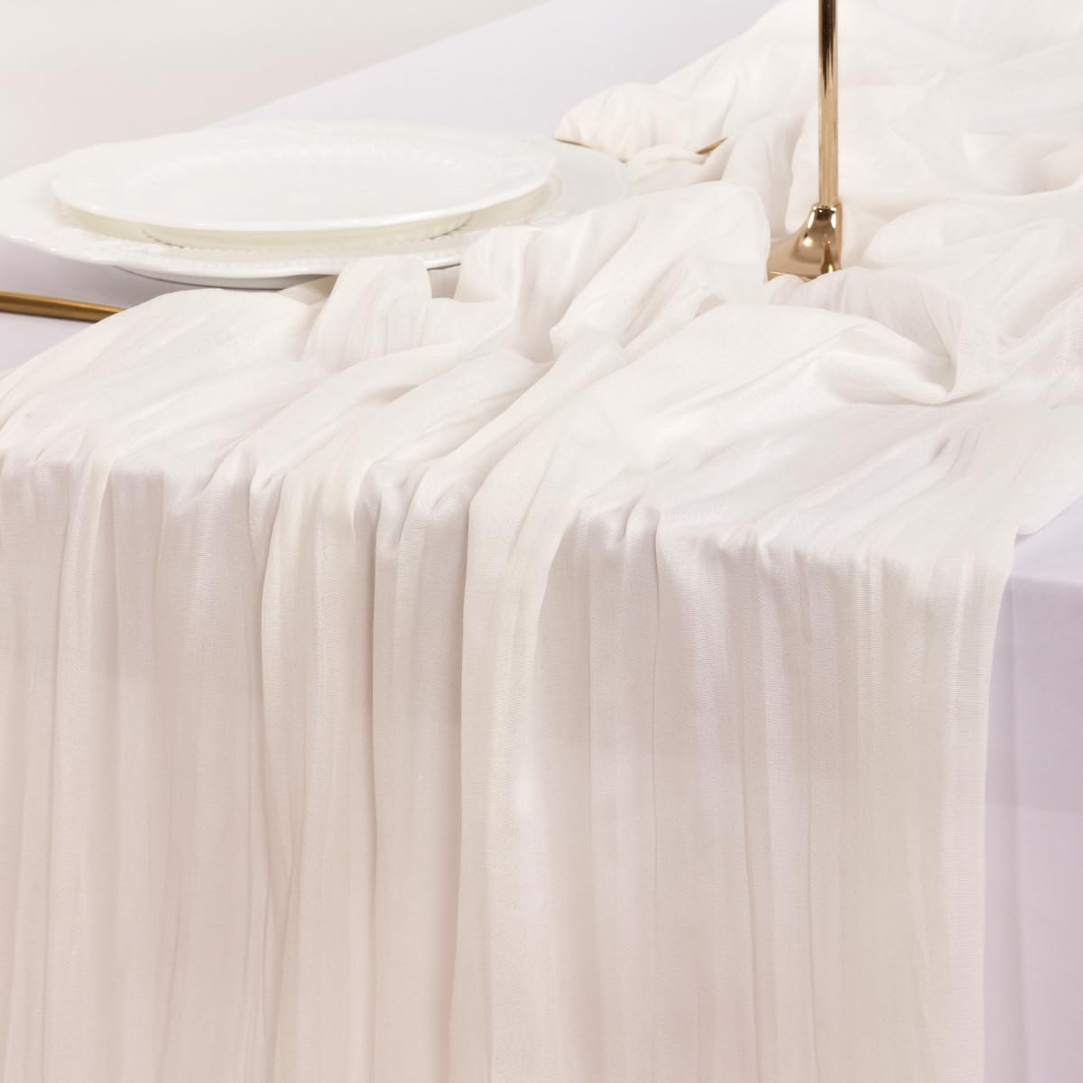 Socomi 10pcs Ivory White Cheesecloth Table Runner Boho Rustic Gauze 120 inch 10FT Cheese Cloth Runner for Wedding Party Baby Shower Birthday Home Decor Holiday Decorations