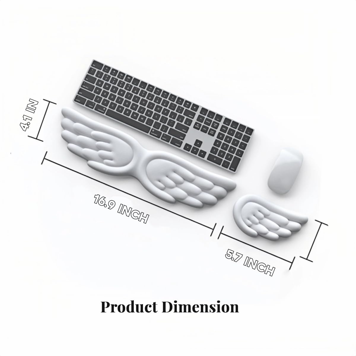 Angel Wing Wrist Rest Ergonomic Memory Foam Wrist Rest for Computer Keyboard Mouse Set, Cute Gaming Keyboard Cushion Hand Support PU Leather Surface Anti-Slip Waterproof White Angel Wing