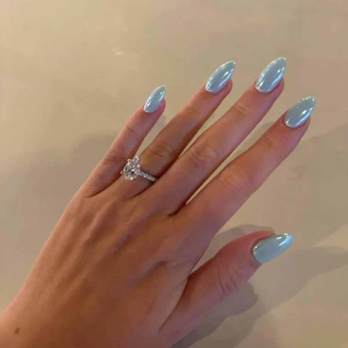 Handmade Tip Press on Nails Short Almond Blue-Nails with a Mesmerizing Metallic Finish | 10pcs Reusable Nails (MT-130-M)