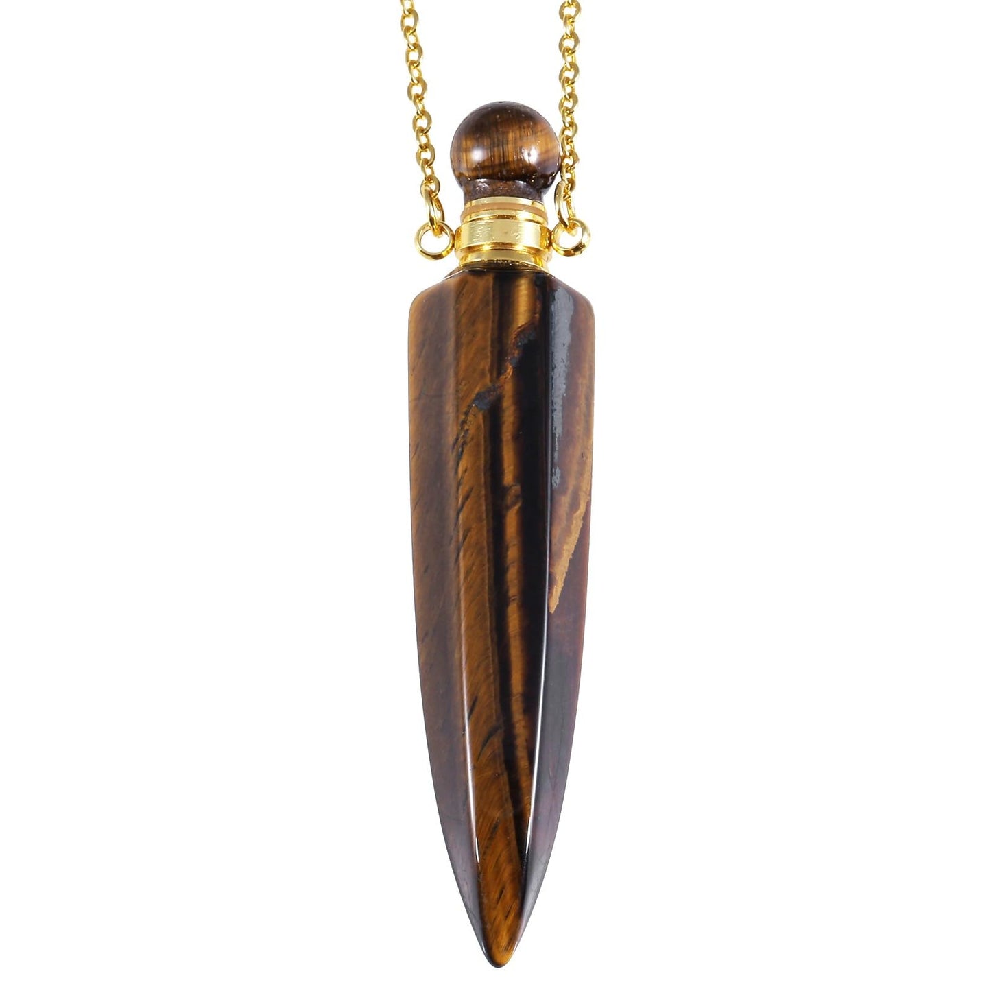 SUNYIK Crystal Essential Oil Diffuser Pendant Necklace for Women Men Polished Stone Point Perfume Bottle Pendant with Chain 18", Tiger's Eye