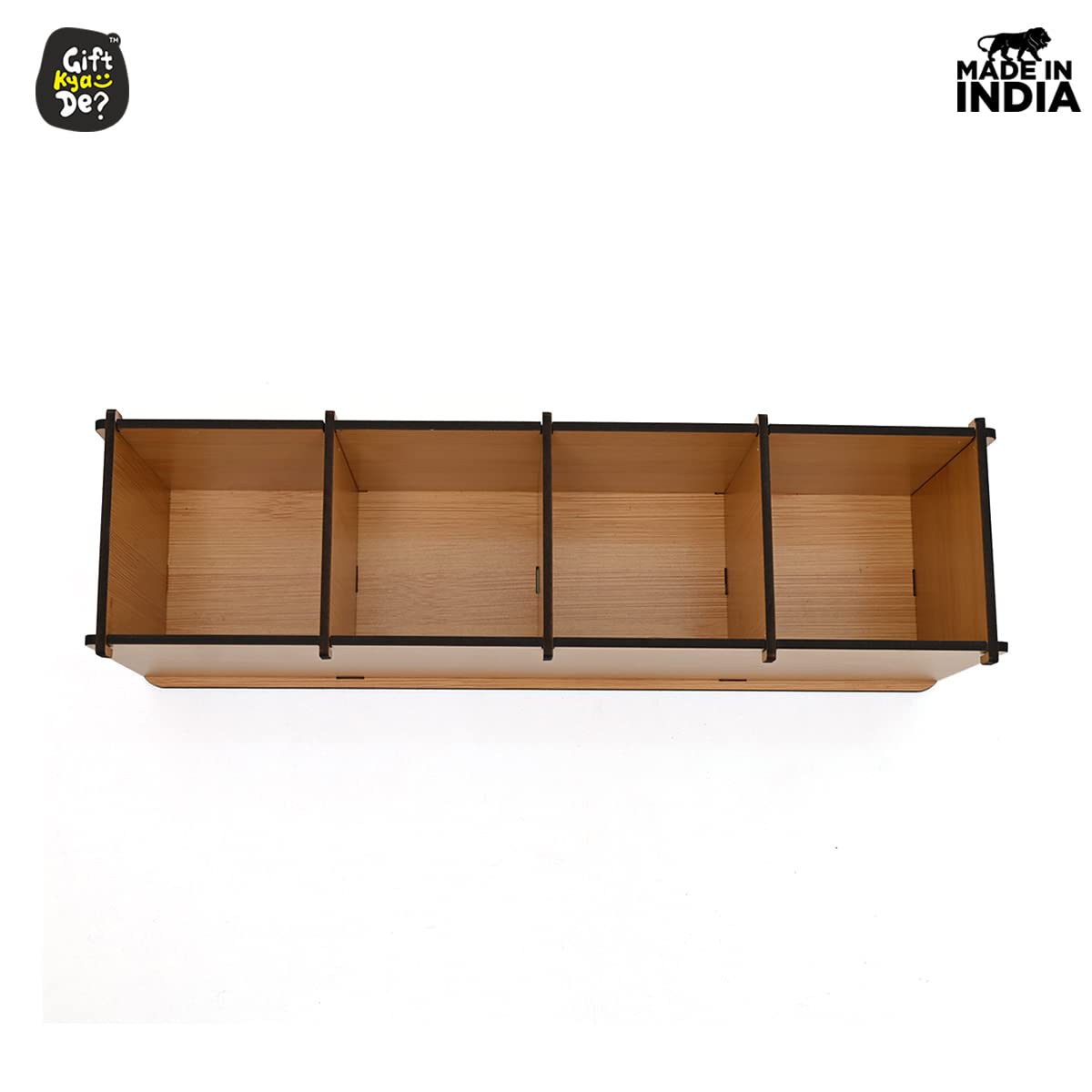 GKD Multifunctional Office Supplies Desk Organiser, 4 Compartment, Table Stationery Office Organizer, Motivational Gift for any Special Day, For Achiever (Bamboo)