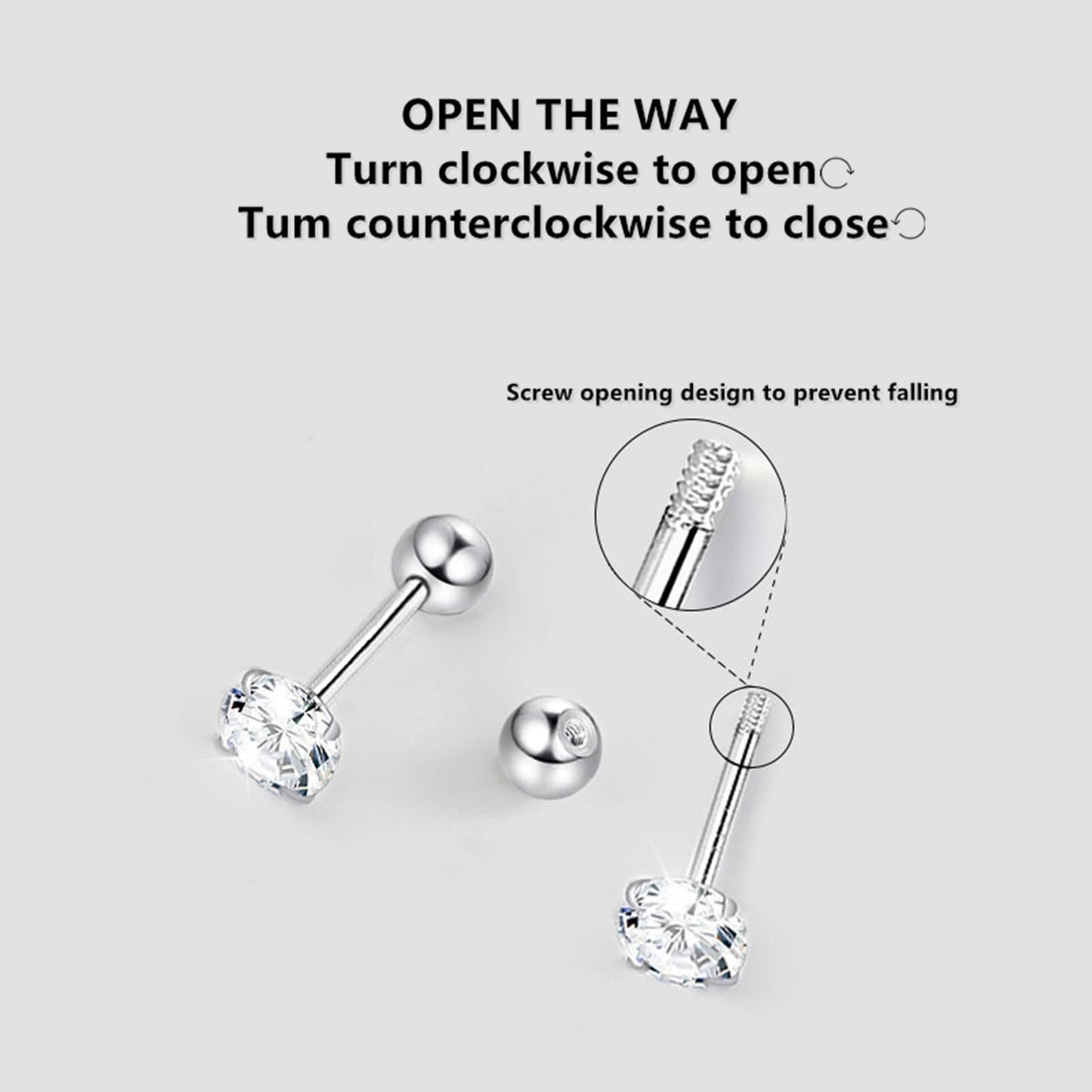 Stud Hoop Earrings Set 7 Pairs Hypoallergenic Cubic Zirconia Titanium Stainless Steel Silver Rose Gold Black 2-8mm CZ Cartilage Helix Flatback Ball Stud Hinged Sleeper Hoop Earrings Sets for Women Men