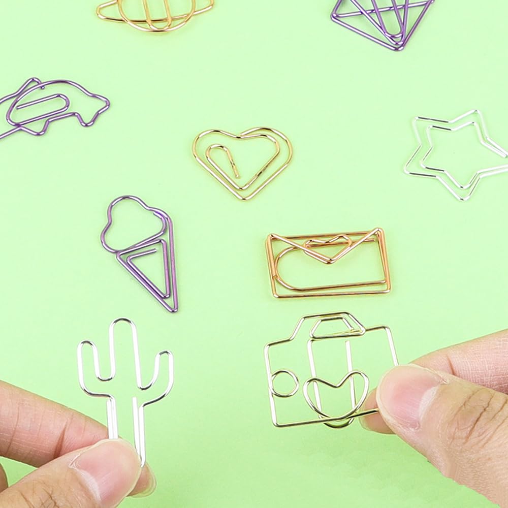100 pcs Cute Paper Clips, BOSOIRSOU Metal Bookmark Folder Pin Memo Clamp Planner Clip for Pagination Organize Document Organizing Office Supplies School Student