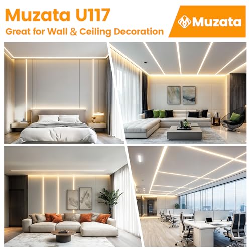 Muzata 5Pack 6.6FT/2M Plaster-in LED Channel Trimless Recessed LED Strip Diffuser Channel Spotless Deeper Wider for Drywall Ceiling Wall U117 WW 2M - size: 5Pack*2M/6.6FT