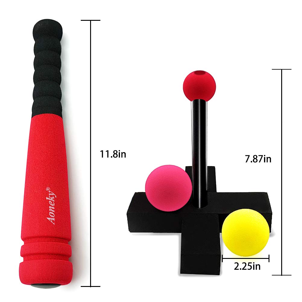 Aoneky Foam Tball Set for Toddlers 1-3 Years - First Baseball Toy with Soft Foam Bat & Balls, Stable Tee & Carry Bag, Indoor Outdoor Gift for Kids (Red)