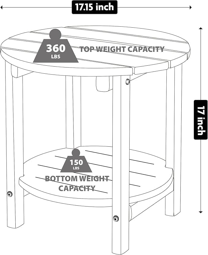 LZRS Round Adirondack Side Table Double End Table, Outdoor Side Tables for Patio, Backyard,Pool, Indoor Companion, Easy Maintenance & Weather Resistant(Brown)