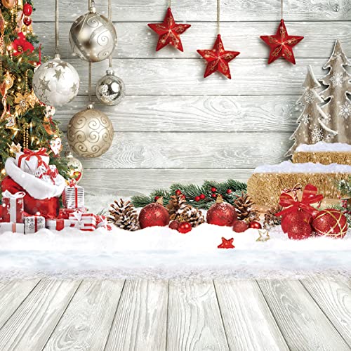CHAIYA 8X10FT Christmas Backdrop White Wood Floor Photography Backdrop Winter Snow Xmas Tree Gift Family Party Background New Year Party Decoration Backdrop - size: 8′x10′