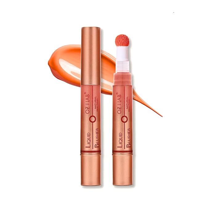 Flamenco Glow Liquid Blush – Just Peachy – Soft Peach Tone with Built-in Sponge Applicator – Lightweight, Blendable, Long-Lasting, Vegan & Cruelty-Free, 6ML/0.21 FL.OZ，pack of