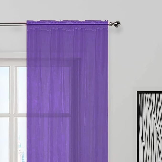 SpaceDresser Sheer Voile Window Treatment Rod Pocket Curtain Panels for Kitchen Bedroom Living Room Drapes Sunlight Filtering Privacy Semi Home Decor Assorted (Purple, 52 W x 90 L)