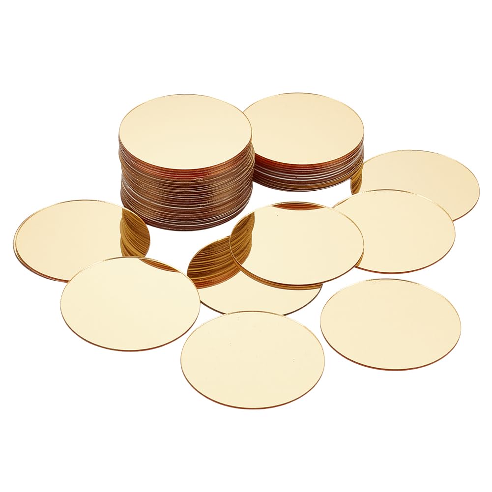 GOMAKERER 50 Pcs Mini Acrylic Mirror Tiles, 2 inch Self Adhesive Flat Round Mirror Stickers Mosaic Tiles Small Decorative Mosaic Mirror Sheets for DIY Crafts Wall Decor and Jewelry Making, Gold