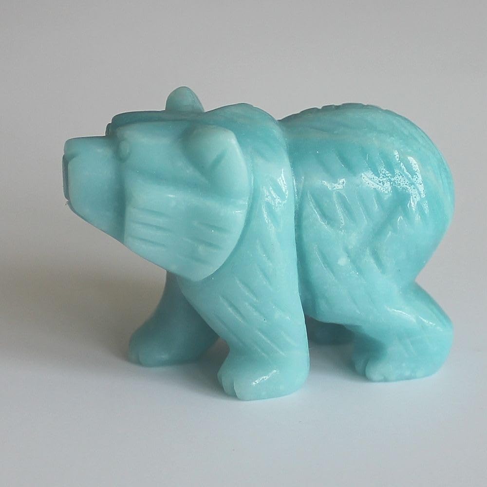 2'' Hand Carved Mixed gemstome Crystal Bear Figurine Animal Carving (Amazonite)