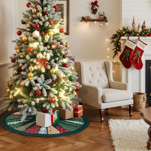 Lanpn Christmas Tree Skirt 48 inch, Velvet Xmas Tree Skirt Winter Christmas Tree Mat for Large Artificial Trees Winter Home Party Holiday Indoor Xmas Decorations (Green, 120cm)