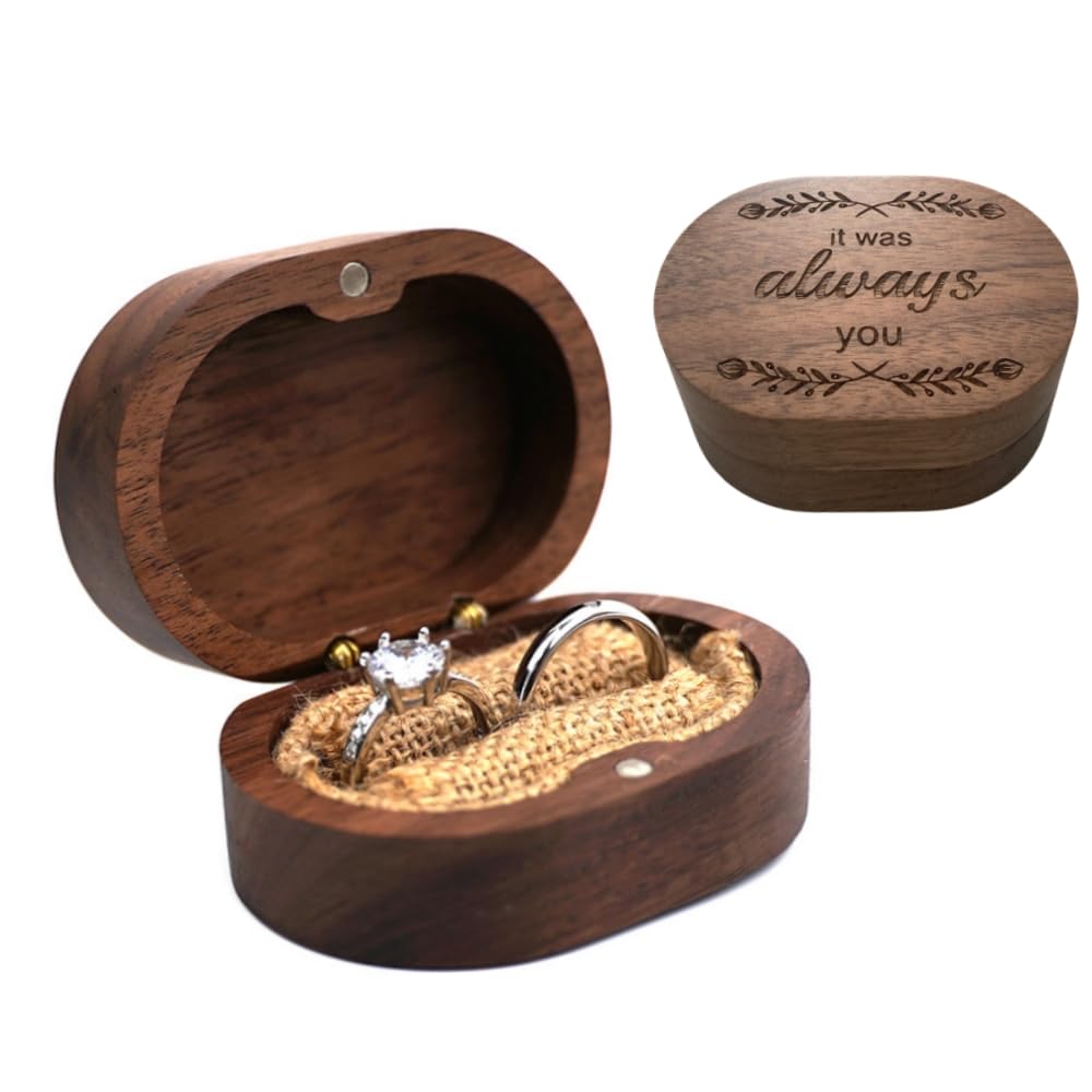 molchagar Ring Box for Wedding Ceremony, 2 Slots Ring Box, It Was Always You Commitment of Love Engraved Wooden Ring Holder for Engagement, Propose, Lover's Birthday Jewelry Gift Box…