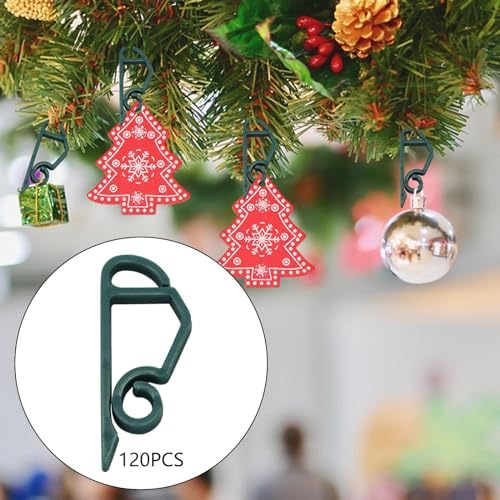 120 Pieces Christmas Light Hooks Tree Hooks Ornament Hooks Clip Hangers Plastic for Easy Attach And Remove Suitable for Christmas Trees Indoor, green