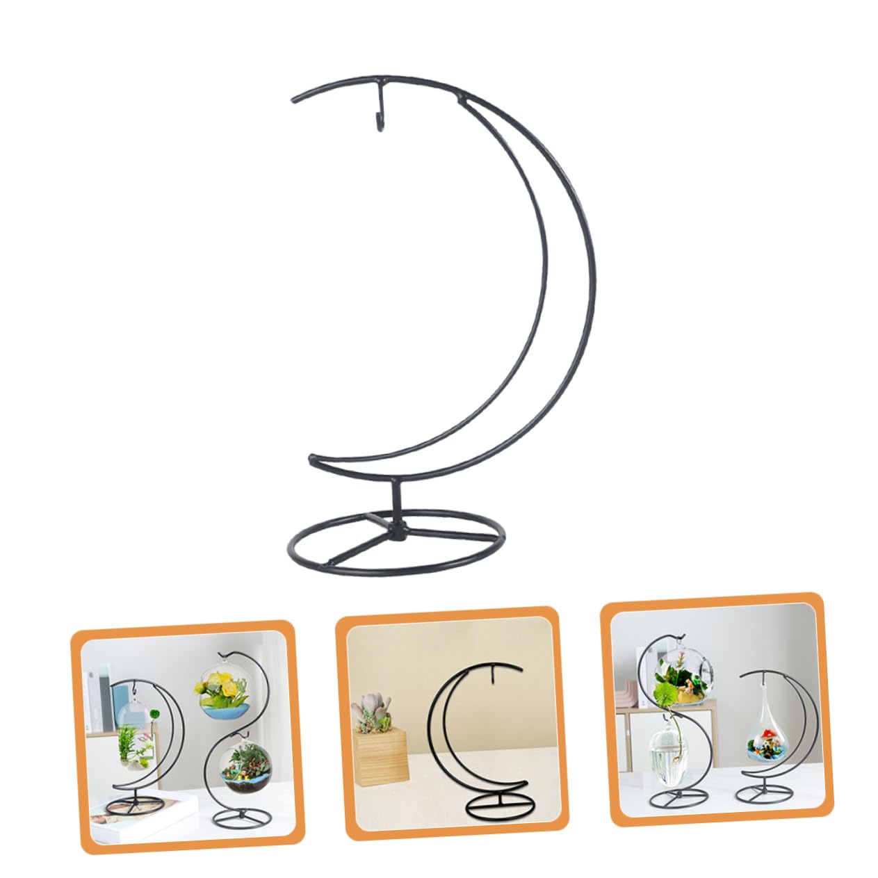 Cabilock Iron Half Moon Ornament Display Stand for Hanging Plants and Glass Terrariums Sturdy Decorative Rack for Home Office Party Compact Modern Design Organizer