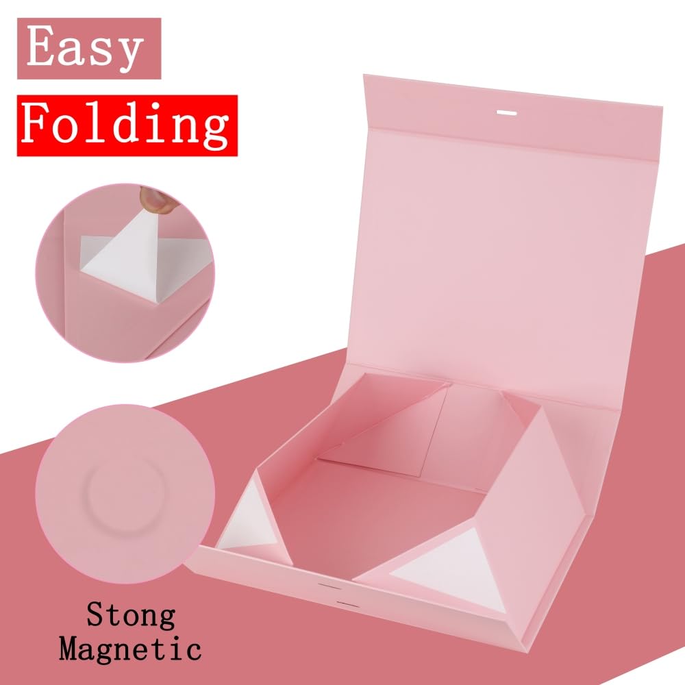 BoxSkivra Large Gift Boxes with Lids 5 Pack 13X11X5.3 Inch Large Pink Gift Box with Ribbon Foldable Gift Boxes for Presents、Graduation、Birthdays、Valentine's day、Shredded Paper for Gift Box with Cards