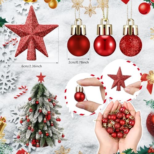 RoundFunny 25 Pcs Mini Christmas Balls Ornaments Set 0.79 Inch Christmas Day Ball Topper Star Tree Hanging Ornaments for Party Decoration(Red)