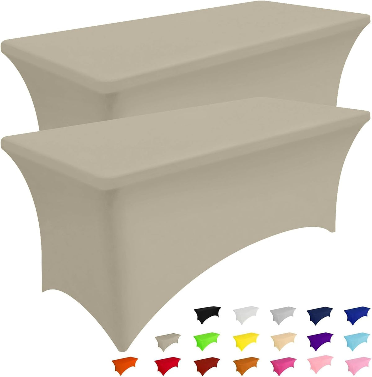 Smiry 2 Pack Spandex Table Cloth 8FT, Elastic Fitted Stretch Tablecloths, Washable and Wrinkle Free Rectangular Patio Table Cover for Outdoor, Wedding, Banquet (Taupe, 96Lx30Wx30H Inch)