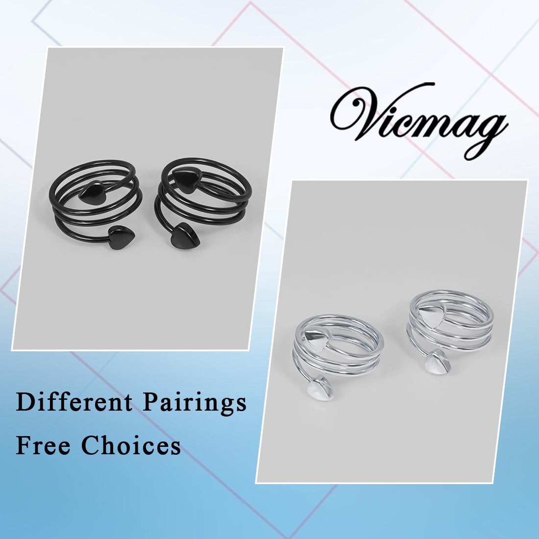 Vicmag Copper Magnetic Ring for Women Ring Ladies Fingers Thumb 99.9% Solid Pure Copper Gift 2PCS Adjustable (Black Heart)