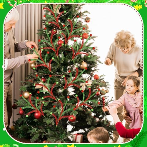 Norme 12 Pcs 13.8 Inch Red and Green Sparkle Christmas Tree Picks and Spray