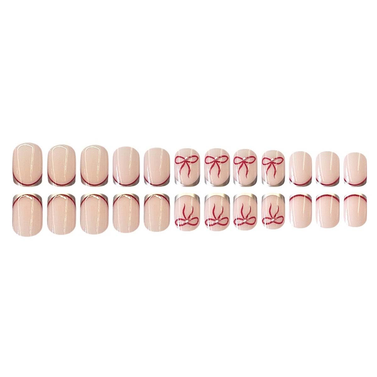 French Tip Press On Nails Short Square Fake Nails Bowknot With Pearl Design Cute False Nails Reusable Artificial Acrylic Glue On Nail Full Cover Stick On Nail For Women Manicure 24pcs