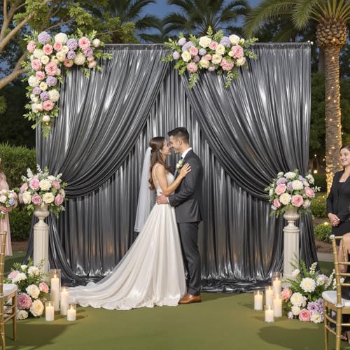 10x10ft Silver Black Backdrop Curtains Wedding Party Glitter Sequin Curtain Backdrop Fabric Shimmer Drapes Backdrop Bridal Shower Birthday Christmas Photoshoot Background Photography 5x10FT，2 Panels - color: Silver Black, size: 10ft X 10ft(2 Panels 5ft X